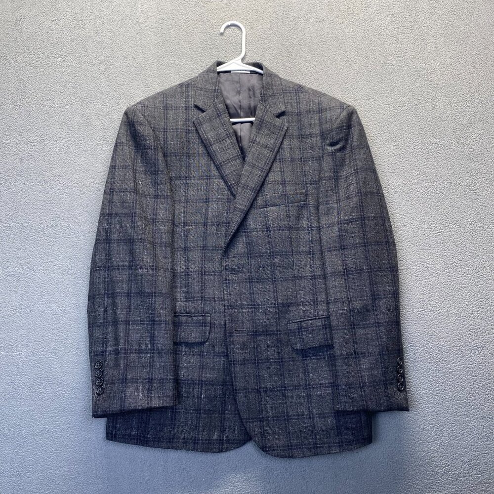 Jos A Bank 1905 Tailored Fit Blazer Sz 42 Wool/Silk/Linen Plaid Sport Coat grey